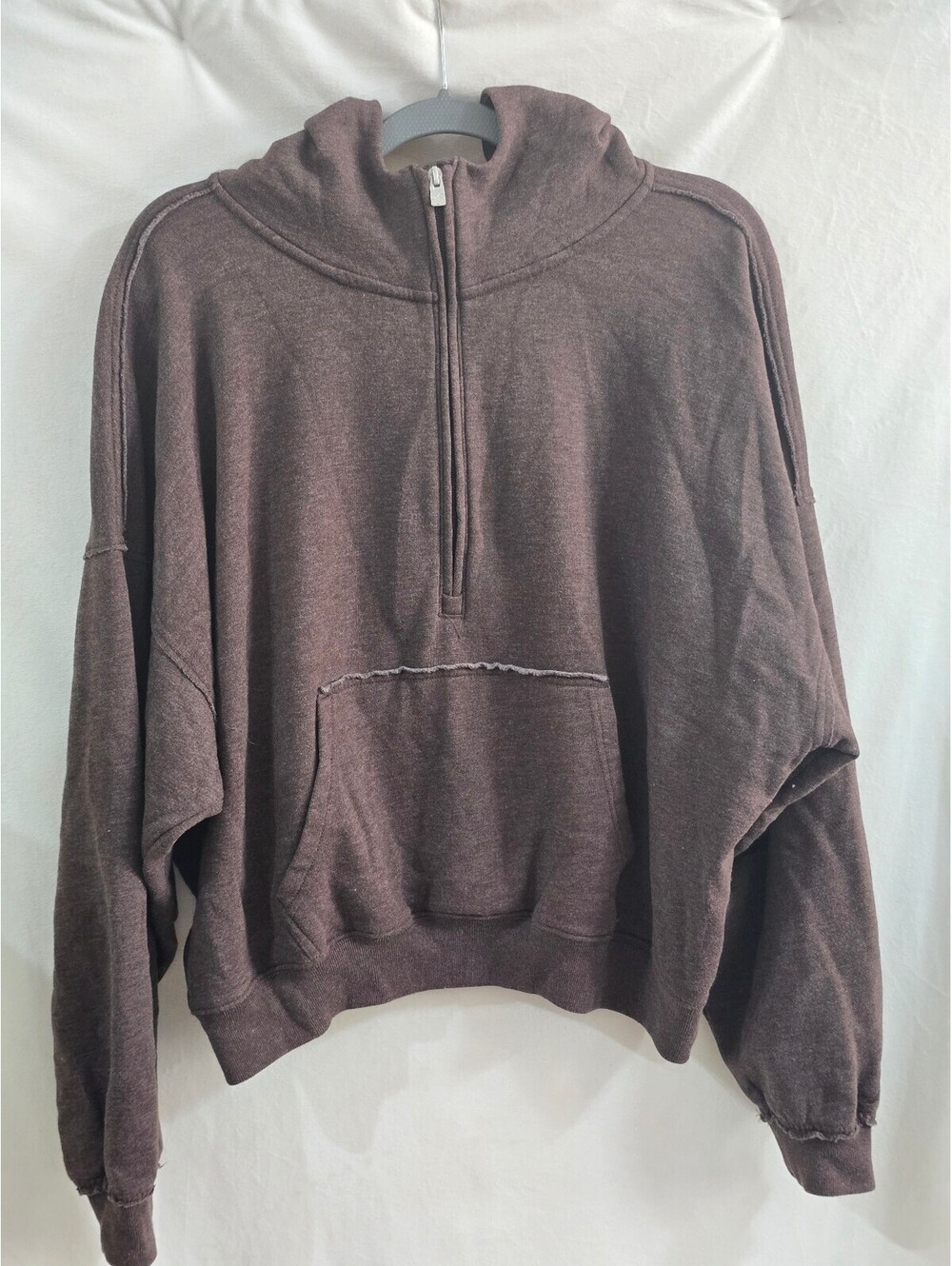 Hollister Brown Half-Zip Hoodie Sweatshirt Large